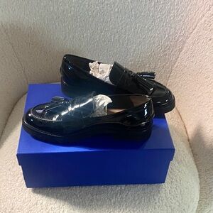 Women Stuart Weitzman Black Patent Tassel Loafers